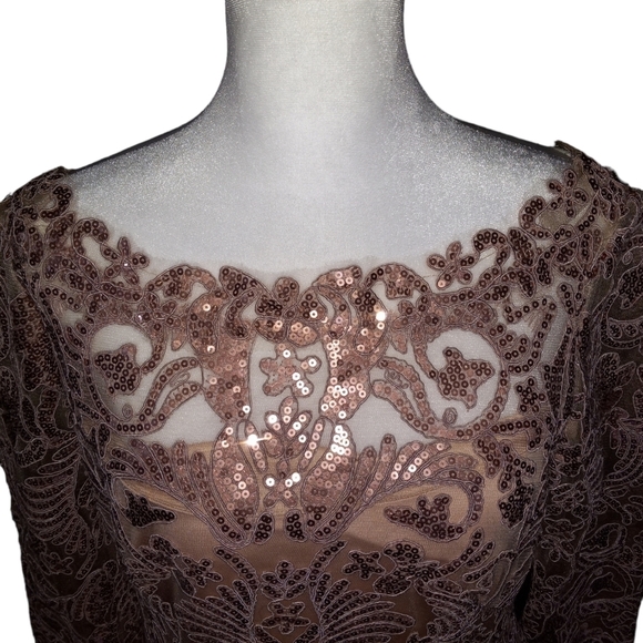 BHLDN Tadashi Shoji "Yvonne" Sequin Lace Overlay Dress Size 8 - Picture 2 of 11